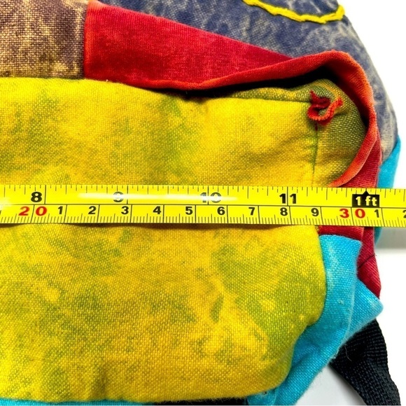 Boho Multicolor Backpack Drawstring & Button Closure Adjustable Straps - Picture 9 of 10